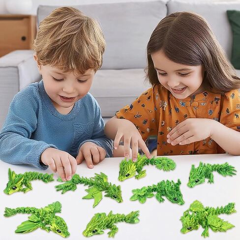 8 Pcs 3D Printed Fidget Dragons with Eyes Toy Set, Small 3D Prints Animal Models for Executive Home Office, Cute Mini Stress Relief 3-d Printer Animals Toys Decor for Adults Kids(B) in Kuwait