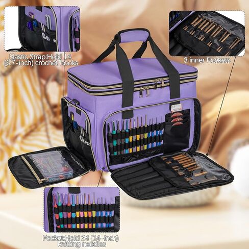 Large Knitting Bag Yarn Storage Organizer,Portable Crochet Tote Bag,Yarn Bags for Crocheting On The Go for Knitting Needles, Crochet Hooks, Knitting Accessories, Unfinished Project in Saudi Arabia