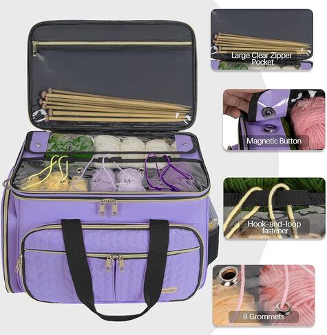 Large Knitting Bag Yarn Storage Organizer,Portable Crochet Tote Bag,Yarn Bags for Crocheting On The Go for Knitting Needles, Crochet Hooks, Knitting Accessories, Unfinished Project in Saudi Arabia