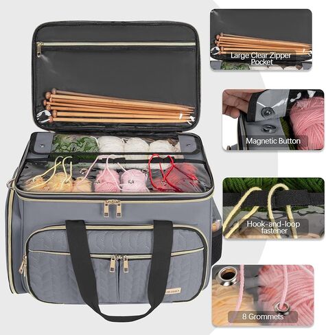Large Knitting Bag Yarn Storage Organizer,Portable Crochet Tote Bag,Yarn Bags for Crocheting On The Go for Knitting Needles, Crochet Hooks, Knitting Accessories, Unfinished Project in Saudi Arabia