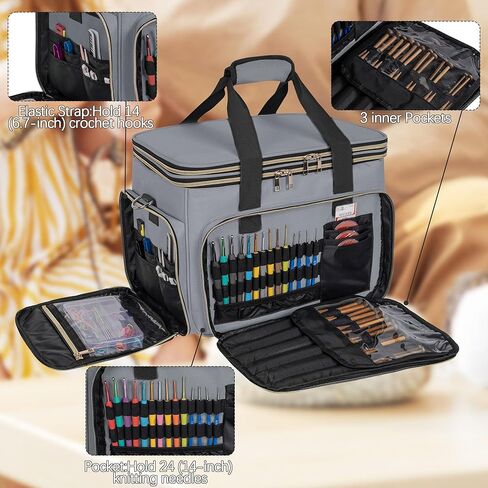 Large Knitting Bag Yarn Storage Organizer,Portable Crochet Tote Bag,Yarn Bags for Crocheting On The Go for Knitting Needles, Crochet Hooks, Knitting Accessories, Unfinished Project in Saudi Arabia