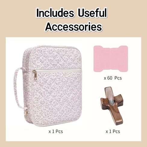 Floral Bible Covers for Women with Handle and Zipper Pocket, Fabric Quilted Bible Case, Fits Large Study Bibles, Travel Bag, Prayer Journal Organizer, Christian Gift for Study (Pink Flowers, Large) in Saudi Arabia