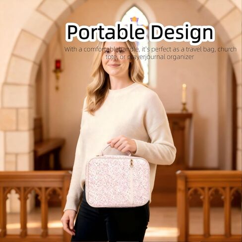 Floral Bible Covers for Women with Handle and Zipper Pocket, Fabric Quilted Bible Case, Fits Large Study Bibles, Travel Bag, Prayer Journal Organizer, Christian Gift for Study (Pink Flowers, Large) in Saudi Arabia