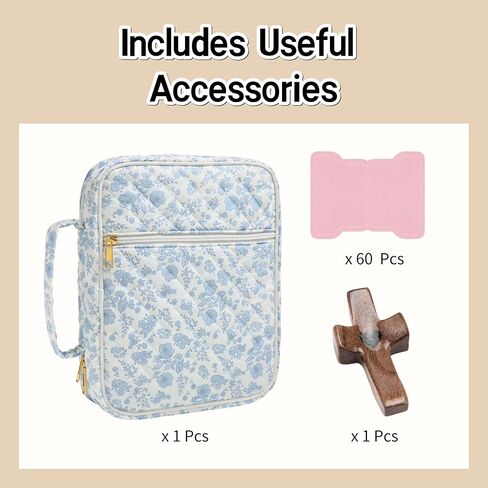 Floral Bible Covers for Women with Handle and Zipper Pocket, Fabric Quilted Bible Case, Fits Large Study Bibles, Travel Bag, Prayer Journal Organizer, Christian Gift for Study (Pink Flowers, Large) in Kuwait