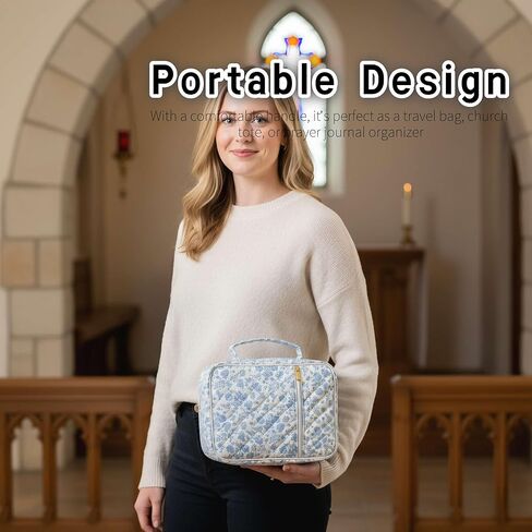 Floral Bible Covers for Women with Handle and Zipper Pocket, Fabric Quilted Bible Case, Fits Large Study Bibles, Travel Bag, Prayer Journal Organizer, Christian Gift for Study (Pink Flowers, Large) in Kuwait