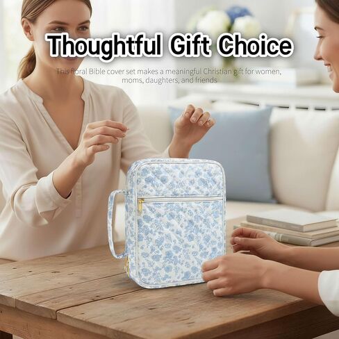 Floral Bible Covers for Women with Handle and Zipper Pocket, Fabric Quilted Bible Case, Fits Large Study Bibles, Travel Bag, Prayer Journal Organizer, Christian Gift for Study (Pink Flowers, Large) in Kuwait