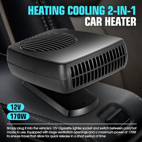 DNA MOTORING 2pack 12V 170W سخان السيارة المحمول، 2 في 1 التدفئة / التبريد، سخانات السيارة الكهربائية مزيل الصقيع مع المقابس في ولاعة السجائر، تناسب سيارة الصمامات ≥ 15A، مزيل الصقيع سريع التدفئة، دوران 360 درجة in Saudi Arabia