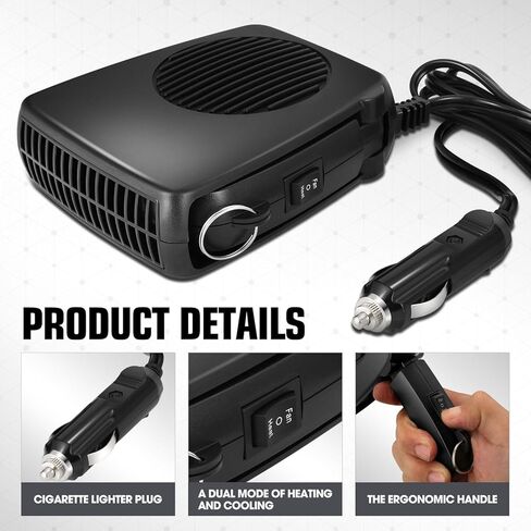 DNA MOTORING 2pack 12V 170W سخان السيارة المحمول، 2 في 1 التدفئة / التبريد، سخانات السيارة الكهربائية مزيل الصقيع مع المقابس في ولاعة السجائر، تناسب سيارة الصمامات ≥ 15A، مزيل الصقيع سريع التدفئة، دوران 360 درجة in Saudi Arabia