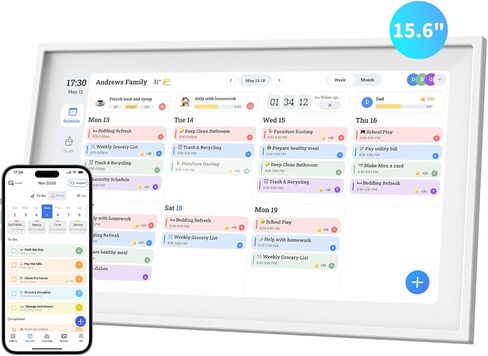 تقويم رقمي 15.6 بوصة، تقويم إلكتروني، شاشة تفاعلية منزلية ذكية عالية الدقة تعمل باللمس لجداول العائلة، مخطط المهام - وظيفة إطار صور رقمية مدمجة، قابلة للتركيب على الحائط، أبيض 15.6 بوصة in Kuwait