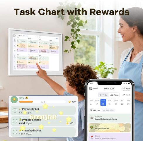 تقويم رقمي 15.6 بوصة، تقويم إلكتروني، شاشة تفاعلية منزلية ذكية عالية الدقة تعمل باللمس لجداول العائلة، مخطط المهام - وظيفة إطار صور رقمية مدمجة، قابلة للتركيب على الحائط، أبيض 15.6 بوصة in Kuwait