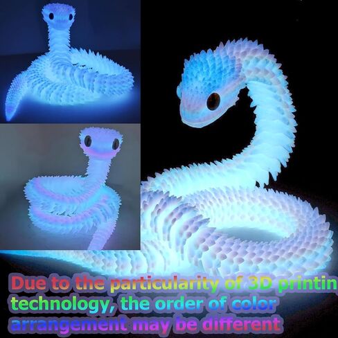 Rainbow 3D Printed Snake - 24" Extra Long Glow in The Dark Flexible Snake 3D Printed Animals Gift, Articulated Snakes Toys for Birthday, Home Decor,Sensory Toys (White+Rainbow Glowing) in Saudi Arabia