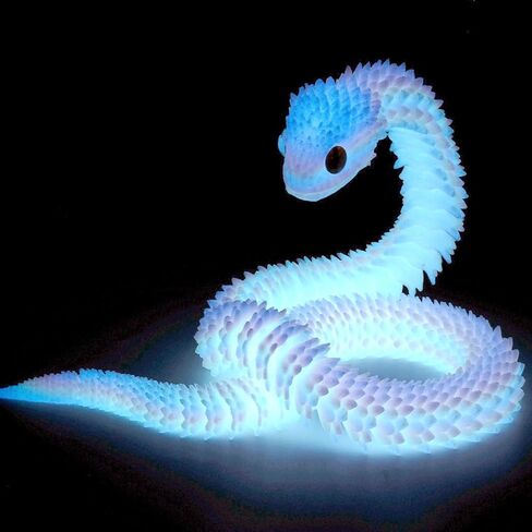 Rainbow 3D Printed Snake - 24" Extra Long Glow in The Dark Flexible Snake 3D Printed Animals Gift, Articulated Snakes Toys for Birthday, Home Decor,Sensory Toys (White+Rainbow Glowing) in Saudi Arabia