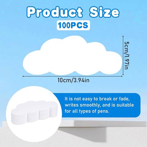 100 Pcs White Cloud Cutouts, 4-Inch Cloud Shapes Die Cut Paper Double Sided Clouds Cardstock Classroom Decoration for Bulletin Board Wall Nursery School Craft Projects Birthday Party Wall Decor, White in Saudi Arabia