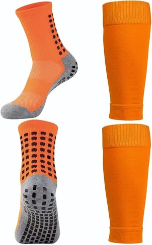 KMOLY 1 Set Soccer Grip Socks,Shin Guard Sleeves for Football Basketball for Men and Women Black/White One Size in Kuwait