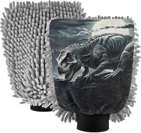 قفاز غسيل السيارات من AIXIWAWA، قفاز غسيل بطباعة ديناصور داكن، خالٍ من الخدوش، ماص للماء، 2 عبوة كبيرة in Kuwait