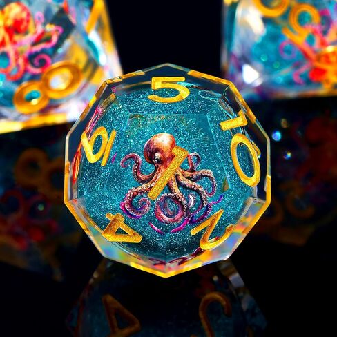 مجموعة نرد الأخطبوط السائل الأساسية DND، 7 قطع نرد D&D بحافة حادة مع صندوق هدايا، للعب الأدوار المحصنة والتنينات RPG MTG D وD - الراتنج الأزرق in Kuwait