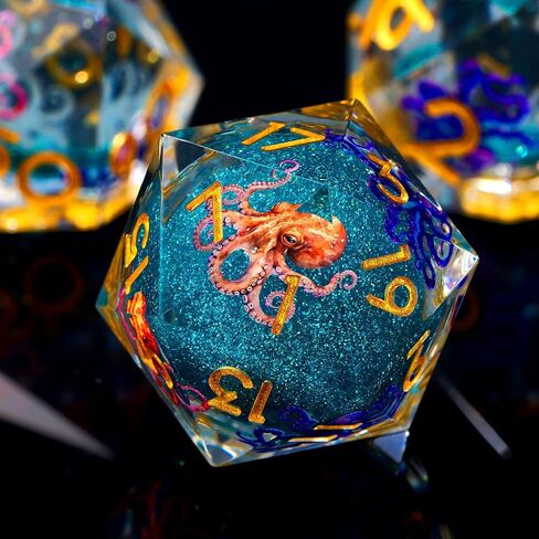 مجموعة نرد الأخطبوط السائل الأساسية DND، 7 قطع نرد D&D بحافة حادة مع صندوق هدايا، للعب الأدوار المحصنة والتنينات RPG MTG D وD - الراتنج الأزرق in Kuwait