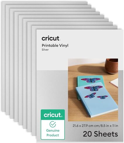 فينيل قابل للطباعة من Cricut® - 20 ورقة بحجم حرف أمريكي (8.5 × 11 بوصة) - فضي - للاستخدام مع طابعة نافثة للحبر - سهل الاستخدام - متوافق مع Cricut Joy Xtra™ وExplore® وMaker® in Kuwait