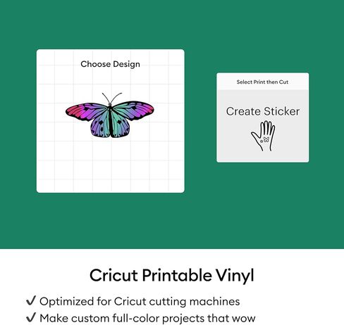 فينيل قابل للطباعة من Cricut® - 20 ورقة بحجم حرف أمريكي (8.5 × 11 بوصة) - فضي - للاستخدام مع طابعة نافثة للحبر - سهل الاستخدام - متوافق مع Cricut Joy Xtra™ وExplore® وMaker® in Kuwait