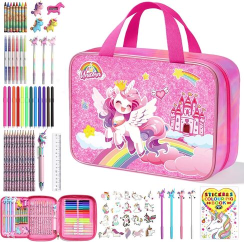 73PCS Unicorn Washable Markers Set with Glitter Pencil Case, Art Supplies and Craft for Girls Ages 4-6-8,Kids Coloring Drawing Kit with Marker,Colored Pencil,Crayon,Gel Pen,Birthday Gift Toys for Girl in Saudi Arabia