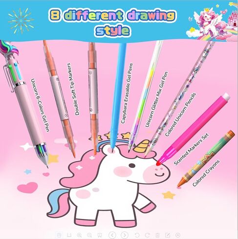 73PCS Unicorn Washable Markers Set with Glitter Pencil Case, Art Supplies and Craft for Girls Ages 4-6-8,Kids Coloring Drawing Kit with Marker,Colored Pencil,Crayon,Gel Pen,Birthday Gift Toys for Girl in Saudi Arabia