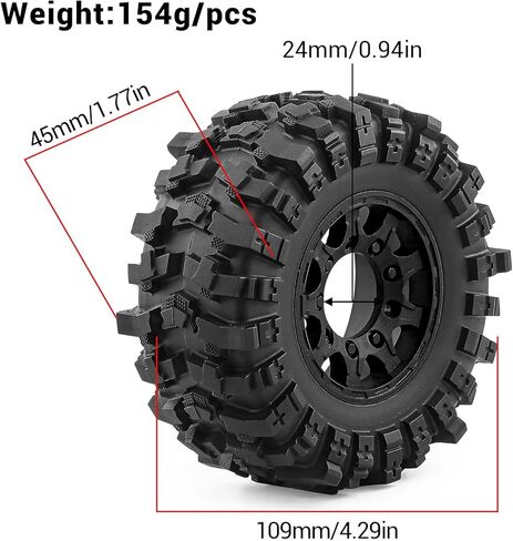 عجلات وإطارات RC لإطارات الشاحنات وإطارات قصيرة المدى لسيارة Arrm a Senton، Slash 2WD 4×4، Axia1، Rc 4wd، Red cat، إطارات مطاطية للعجلات البلاستيكية، 4 قطع (أسود) in Kuwait