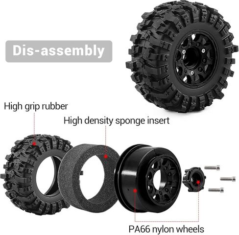 عجلات وإطارات RC لإطارات الشاحنات وإطارات قصيرة المدى لسيارة Arrm a Senton، Slash 2WD 4×4، Axia1، Rc 4wd، Red cat، إطارات مطاطية للعجلات البلاستيكية، 4 قطع (أسود) in Kuwait