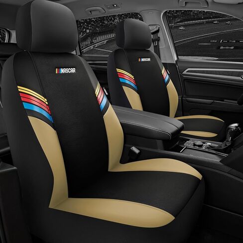 NASCAR Car Seat Covers, Black Leather and Mesh Seat Covers, Universal Fit Front Seat Covers for Cars with Airbag-Compatible Design, Durable Racing-Inspired Car Interior for Cars, Trucks & SUVs in Saudi Arabia