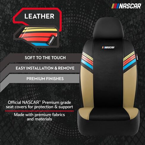 NASCAR Car Seat Covers, Black Leather and Mesh Seat Covers, Universal Fit Front Seat Covers for Cars with Airbag-Compatible Design, Durable Racing-Inspired Car Interior for Cars, Trucks & SUVs in Saudi Arabia