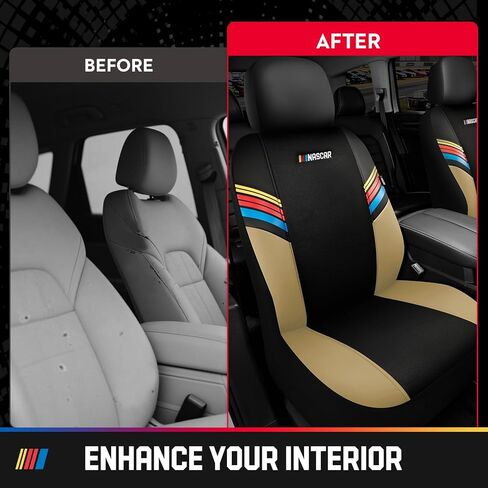 NASCAR Car Seat Covers, Black Leather and Mesh Seat Covers, Universal Fit Front Seat Covers for Cars with Airbag-Compatible Design, Durable Racing-Inspired Car Interior for Cars, Trucks & SUVs in Saudi Arabia