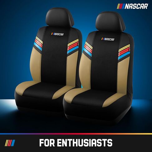 NASCAR Car Seat Covers, Black Leather and Mesh Seat Covers, Universal Fit Front Seat Covers for Cars with Airbag-Compatible Design, Durable Racing-Inspired Car Interior for Cars, Trucks & SUVs in Saudi Arabia