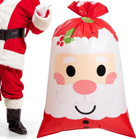 JOYIN Jumbo Christmas Santa Gift Bag Plastic Xmas Gift Wrapping Bag 56"x36" for Gift Giving, Holiday Presents, Giant Gifts Decorations, Festive Surprises in Saudi Arabia