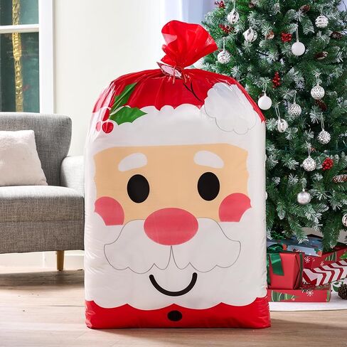 JOYIN Jumbo Christmas Santa Gift Bag Plastic Xmas Gift Wrapping Bag 56"x36" for Gift Giving, Holiday Presents, Giant Gifts Decorations, Festive Surprises in Saudi Arabia