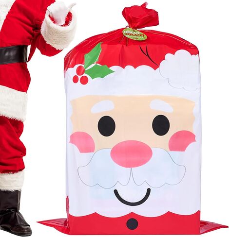 JOYIN Jumbo Christmas Santa Gift Bag Plastic Xmas Gift Wrapping Bag 56"x36" for Gift Giving, Holiday Presents, Giant Gifts Decorations, Festive Surprises in Saudi Arabia