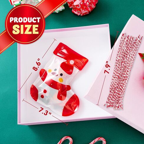 JOYIN 25 PCS Christmas Ziplock Sealing Bags, Holiday Cellophane Bags Goodie Gift Treat Candy with Ropes for Xmas Present Wrapping, Festive Party Decor Supplies(7.28" x 8.66") in Saudi Arabia