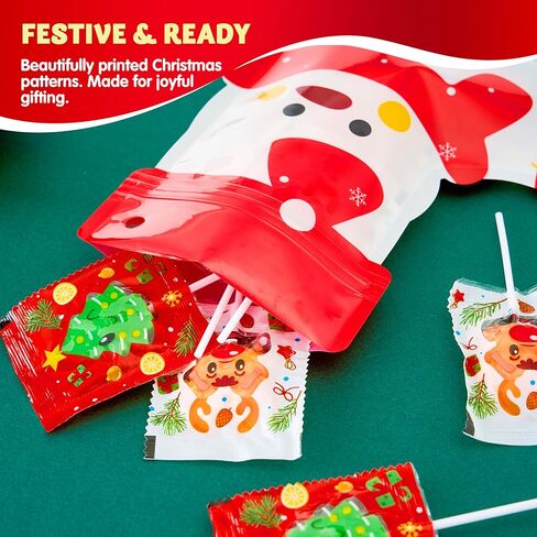 JOYIN 25 PCS Christmas Ziplock Sealing Bags, Holiday Cellophane Bags Goodie Gift Treat Candy with Ropes for Xmas Present Wrapping, Festive Party Decor Supplies(7.28" x 8.66") in Saudi Arabia