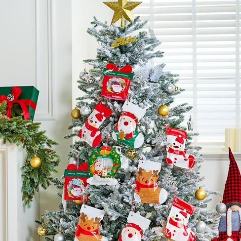JOYIN 25 PCS Christmas Ziplock Sealing Bags, Holiday Cellophane Bags Goodie Gift Treat Candy with Ropes for Xmas Present Wrapping, Festive Party Decor Supplies(7.28" x 8.66") in Saudi Arabia