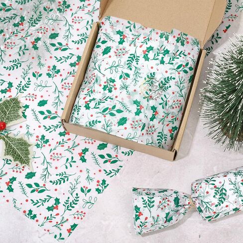 jarThenaAMCS 100 ورقة عيد الميلاد المناديل الورقية 20 × 14 بوصة عيد الميلاد الأحمر الأخضر هولي بيري الهدال هدية ورق التغليف DIY بها بنفسك الفن الحرفية عيد ميلاد الشتاء عطلة ديكور الحفلات in Saudi Arabia