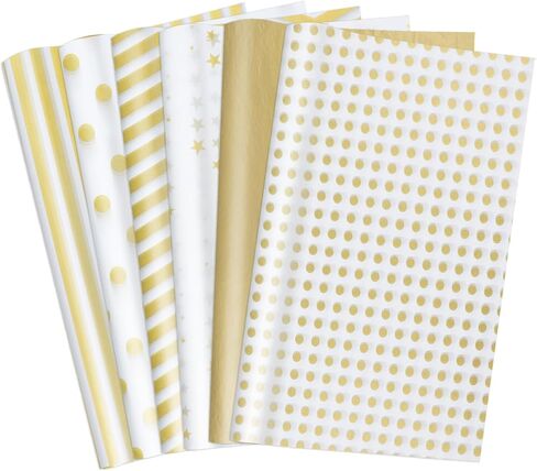 60 Sheets Gift Wrapping Tissue Paper Bulk, Gold White Dots Stripes Waves Print Tissue Paper for Gift Bags, Decorative Art Papers for DIY Crafts Wedding Birthday Holiday Party Decor, 20x14 Inches in Saudi Arabia
