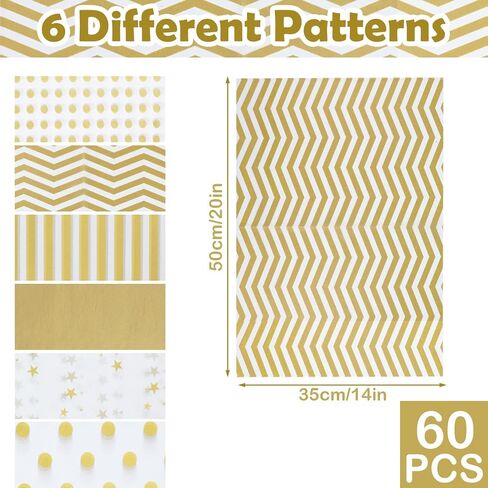 60 Sheets Gift Wrapping Tissue Paper Bulk, Gold White Dots Stripes Waves Print Tissue Paper for Gift Bags, Decorative Art Papers for DIY Crafts Wedding Birthday Holiday Party Decor, 20x14 Inches in Saudi Arabia