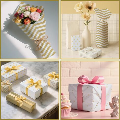 60 Sheets Gift Wrapping Tissue Paper Bulk, Gold White Dots Stripes Waves Print Tissue Paper for Gift Bags, Decorative Art Papers for DIY Crafts Wedding Birthday Holiday Party Decor, 20x14 Inches in Saudi Arabia