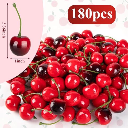 Fake Cherries, Artificial Cherries Faux Cherry 45 Red Cherries 45 Red Black Cherries, Simulation Fruit for Party Fruit Bowl Home Kitchen Photography Props in Saudi Arabia