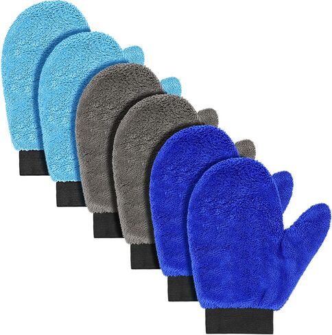 6 Pcs Microfiber Dusting Mitt with Thumb Washable Reusable Household Cleaning Mitt Car Wash Gloves Terry Dusting Gloves for Plant Wheel House Blinds Kitchen (Blue, Grey,8.85 x 7.08 Inch) in Saudi Arabia
