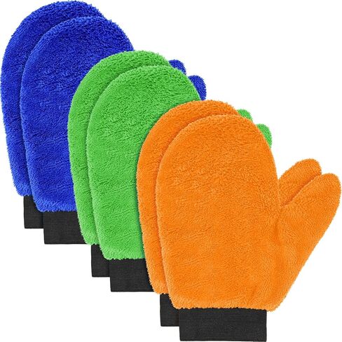 6 Pcs Microfiber Dusting Mitt with Thumb Washable Reusable Household Cleaning Mitt Car Wash Gloves Terry Dusting Gloves for Plant Wheel House Blinds Kitchen (Blue, Grey,8.85 x 7.08 Inch) in Saudi Arabia