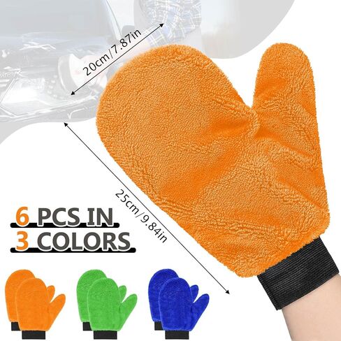 6 Pcs Microfiber Dusting Mitt with Thumb Washable Reusable Household Cleaning Mitt Car Wash Gloves Terry Dusting Gloves for Plant Wheel House Blinds Kitchen (Blue, Grey,8.85 x 7.08 Inch) in Saudi Arabia