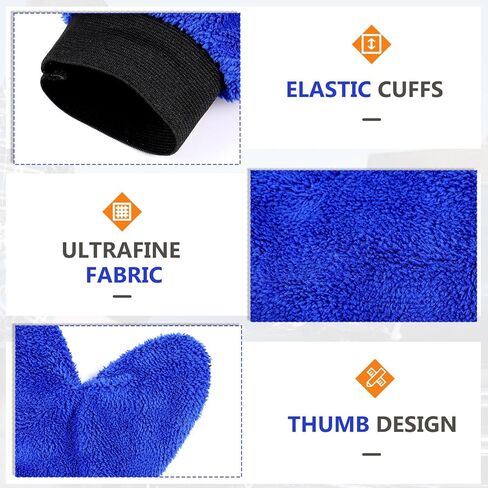 6 Pcs Microfiber Dusting Mitt with Thumb Washable Reusable Household Cleaning Mitt Car Wash Gloves Terry Dusting Gloves for Plant Wheel House Blinds Kitchen (Blue, Grey,8.85 x 7.08 Inch) in Saudi Arabia