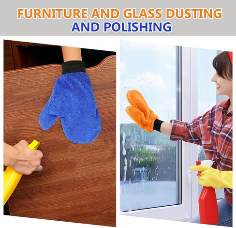 6 Pcs Microfiber Dusting Mitt with Thumb Washable Reusable Household Cleaning Mitt Car Wash Gloves Terry Dusting Gloves for Plant Wheel House Blinds Kitchen (Blue, Grey,8.85 x 7.08 Inch) in Saudi Arabia