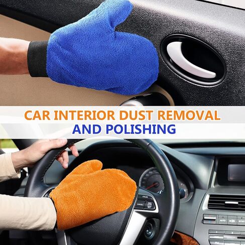 6 Pcs Microfiber Dusting Mitt with Thumb Washable Reusable Household Cleaning Mitt Car Wash Gloves Terry Dusting Gloves for Plant Wheel House Blinds Kitchen (Blue, Grey,8.85 x 7.08 Inch) in Saudi Arabia