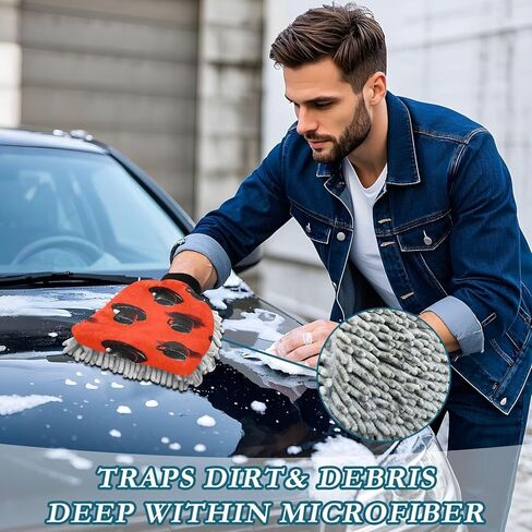 AIXIWAWA نمط الكؤوس طباعة غسيل السيارات ميت غسل القفازات الصفر الحرة ماصة المياه 2 حزمة كبيرة in Kuwait