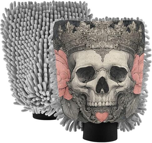 قفاز غسيل السيارات بطبعة جمجمة قوطية من AIXIWAWA قفاز غسيل مقاوم للخدش وماص للماء 2 عبوة كبيرة in Kuwait